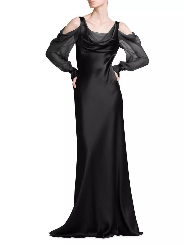 Alberta Ferretti Silk Draped Cold-Shoulder Column Gown 2