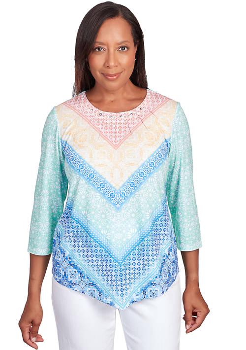 Alfred Dunner Dunner Womens Classics Pastels Chevron Top