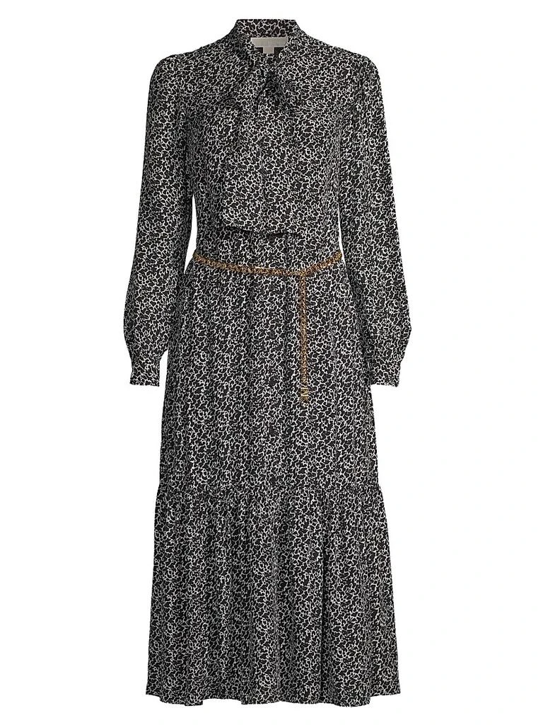 Michael Kors Leopard Tie-Neck Midi-Dress 1