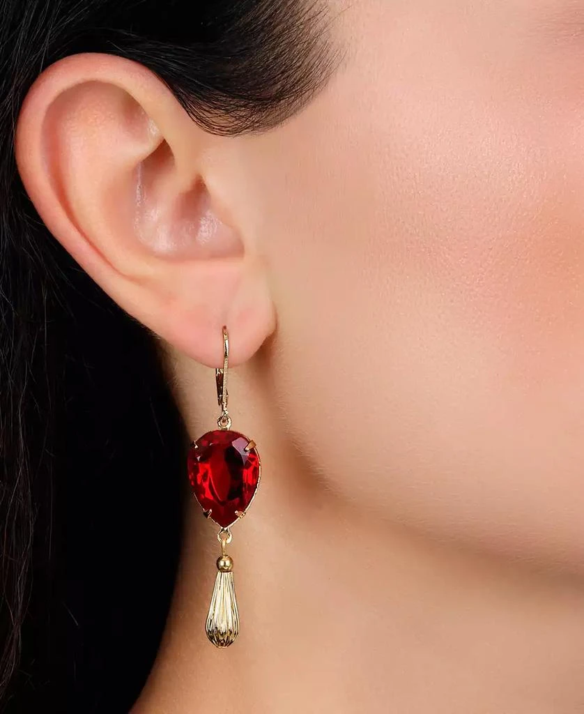 2028 Gold Tone Red Teardrop Crystal Earrings 3