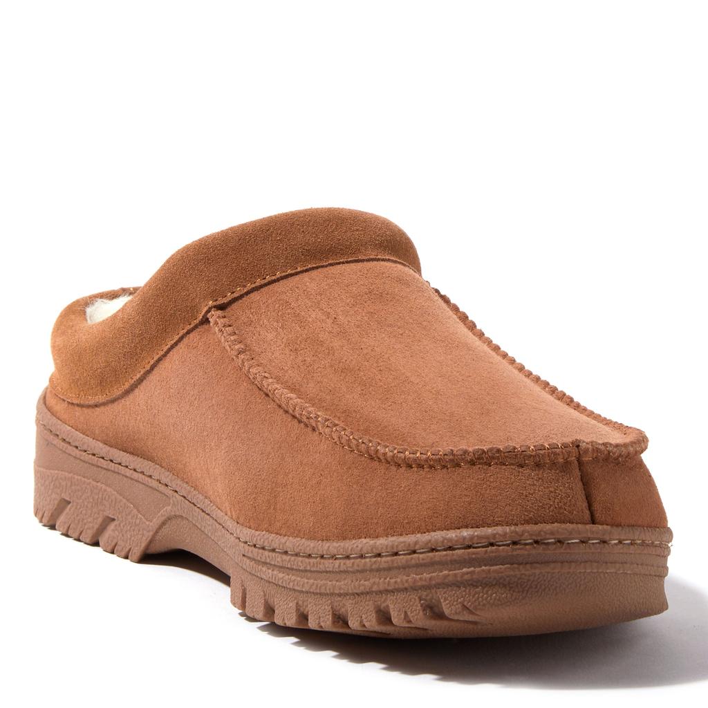 Dearfoams EZ Feet Men's Genuine Shearling Moccasin Toe Clog Slipper