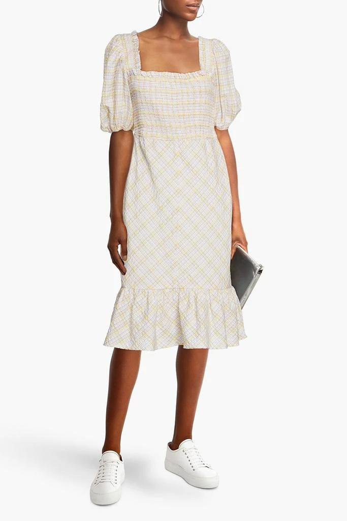 GANNI Checked organic cotton-blend seersucker dress 2