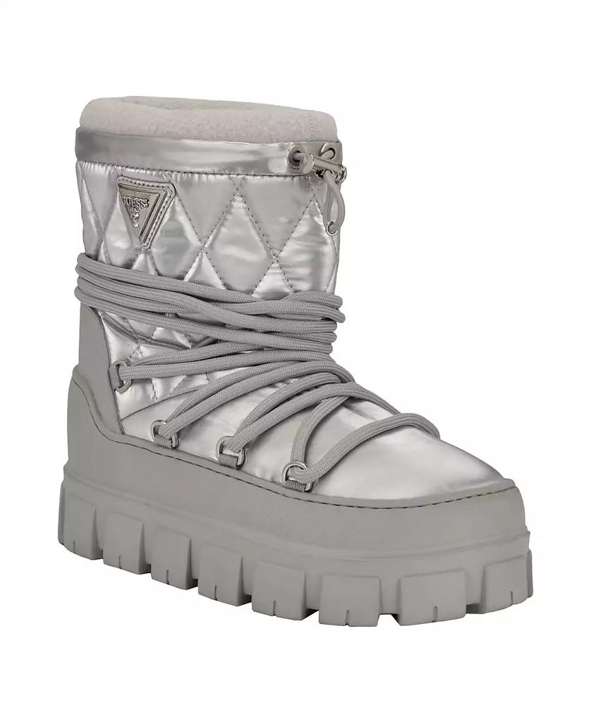 GUESS Women's Unique Round Toe Lug Sole Cold Weather Puffy Winter Booties