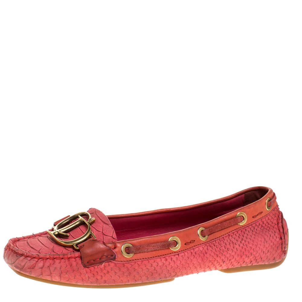 Dior Dior Pink Python Leather CD Logo Loafers Size 38 1