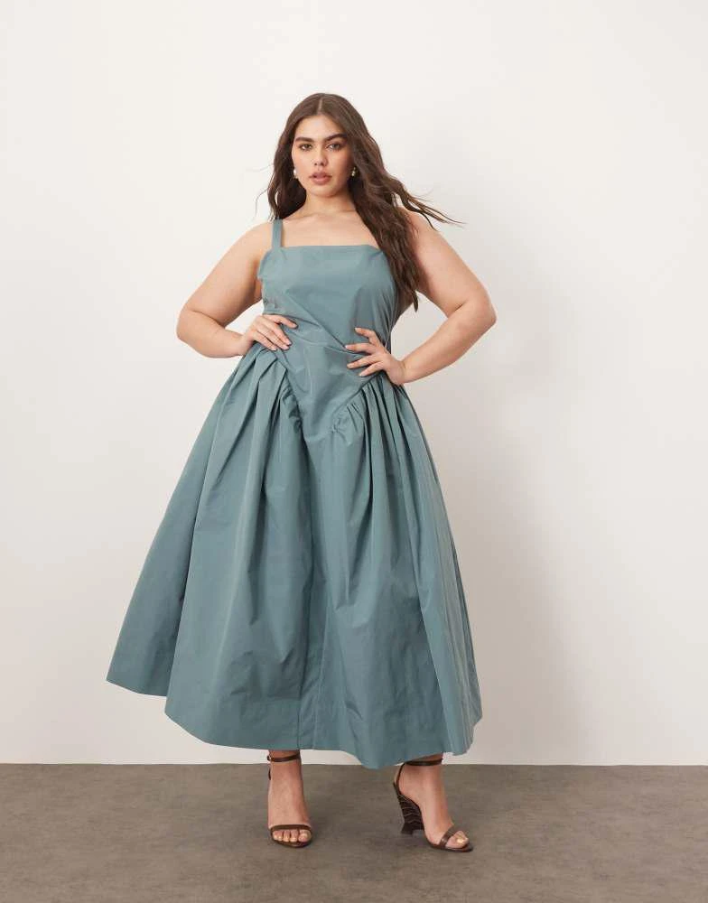 ARRANGE ARRANGE Curve strappy ruched bodice full skirt maxi dress in dusky blue 1