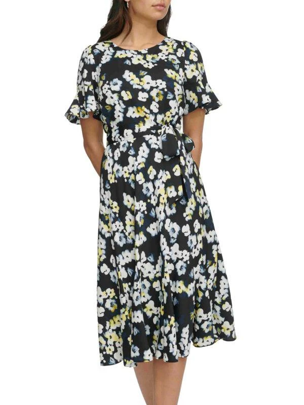 DKNY Floral Waist Tie Midi Dress 4