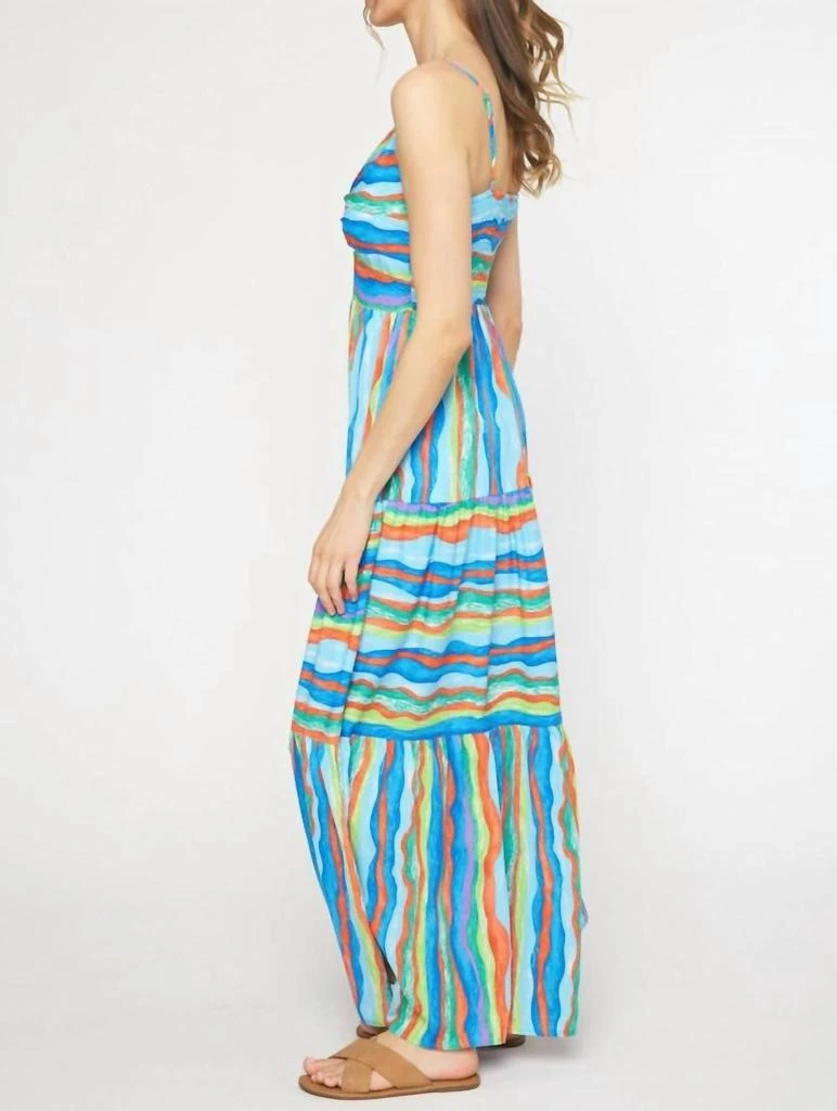 entro Stripe Maxi Dress In Blue/green 3