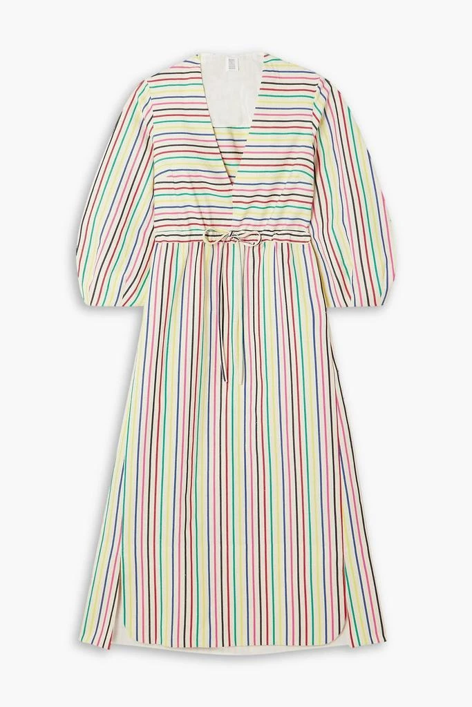 Rosie Assoulin Vivella gathered striped cotton and linen-blend midi dress 1