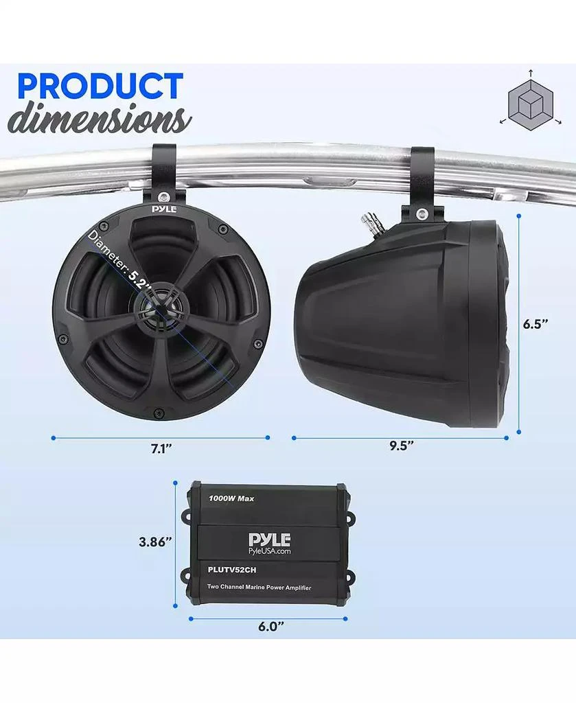 Pyle 5.25

 Waterproof Off-Road Speakers with 2-Channel Amplifier, 1000W, Chrome 2