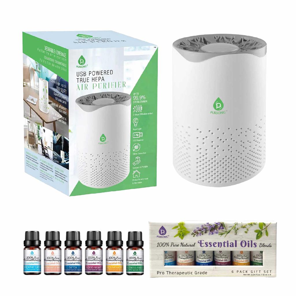 PURSONIC Pursonic Air Purifier with 6-Pack Premium Essential Oils Collection