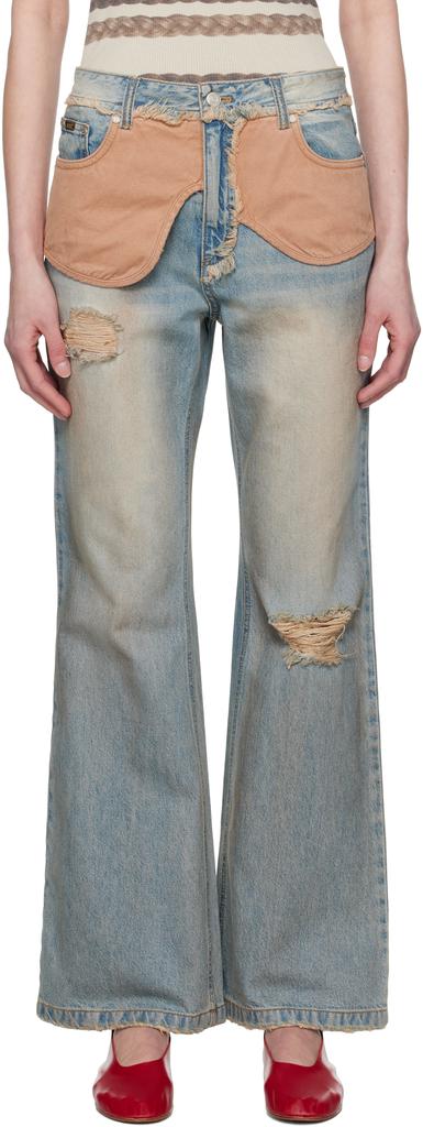 ANDERSSON BELL Blue & Black Trompe L'œil Layered Tying Jeans