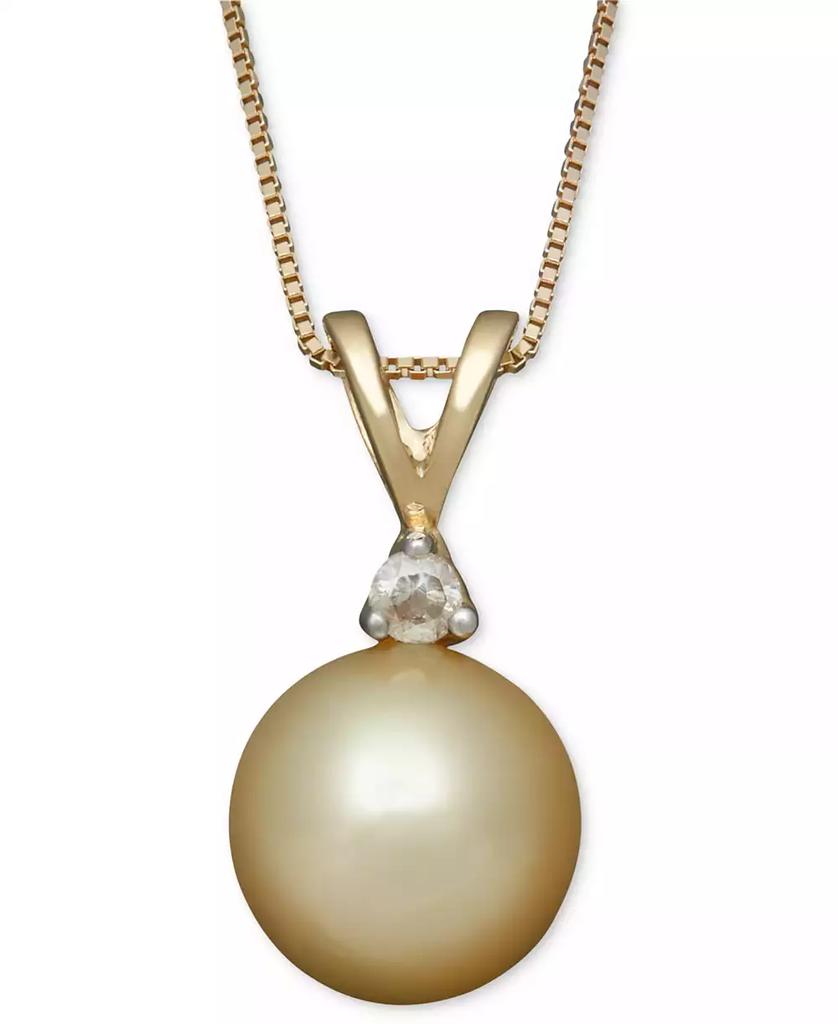 Belle de Mer Golden South Sea Pearl (8mm) and Diamond Accent Pendant Necklace in 14k Gold