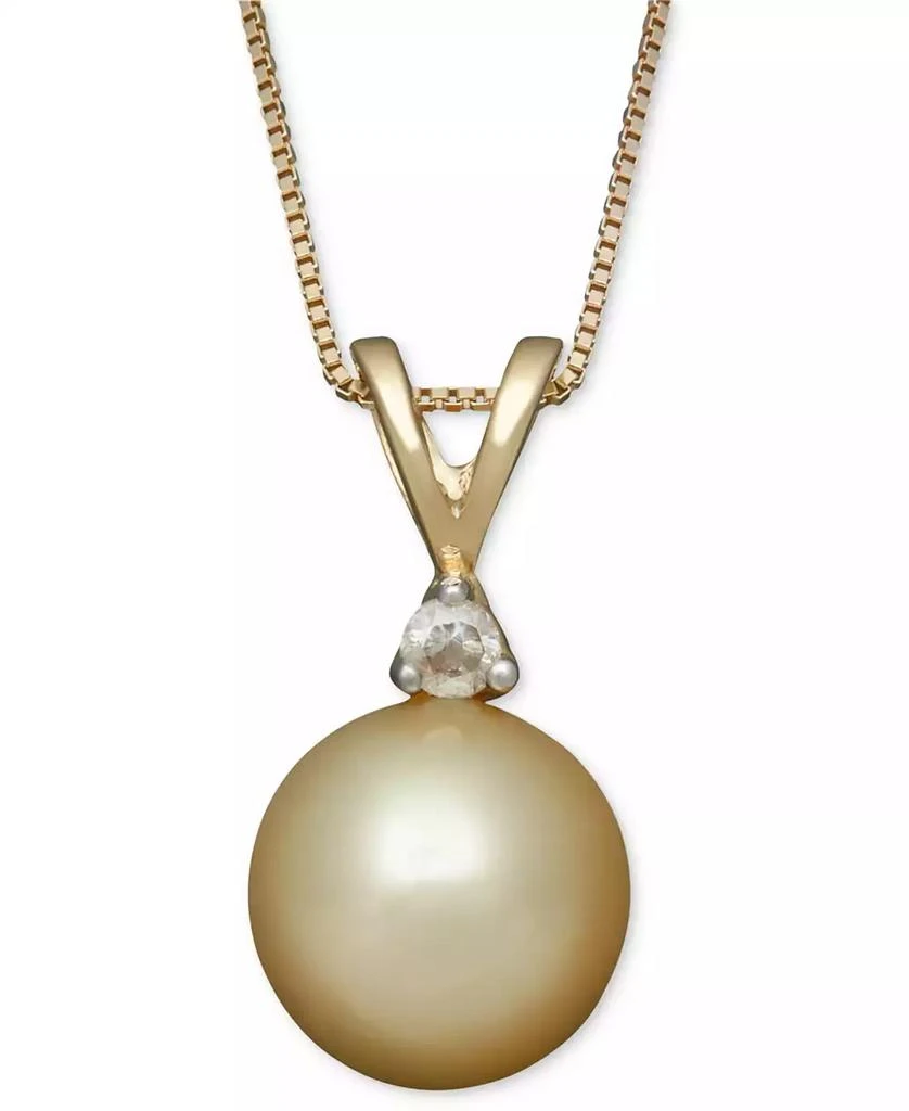 Belle de Mer Golden South Sea Pearl (8mm) and Diamond Accent Pendant Necklace in 14k Gold 1