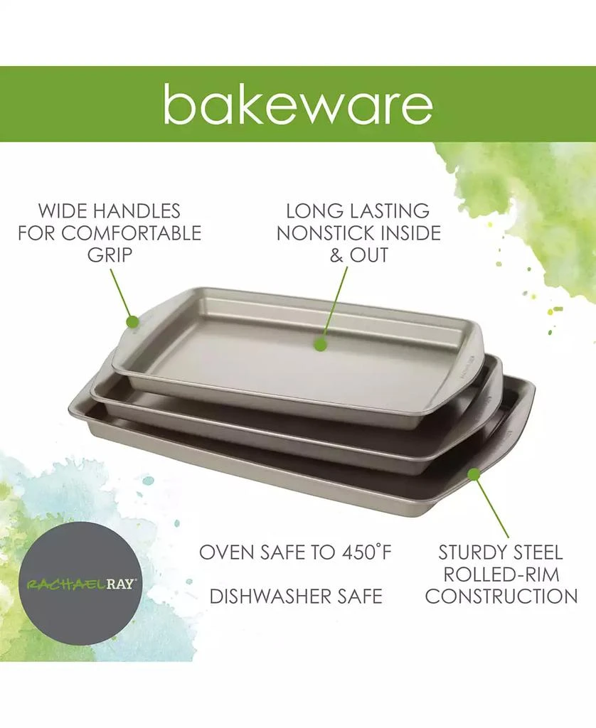 Rachael Ray Nonstick Bakeware 3-Pc. Cookie Pan Set, Silver 3