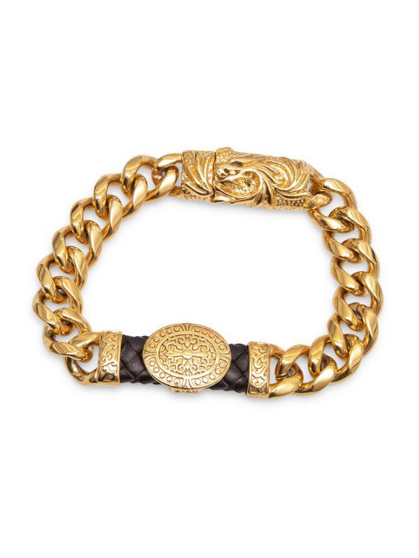 Jean Claude Incrusted Goldplated Stainless Steel & Leather Bracelet