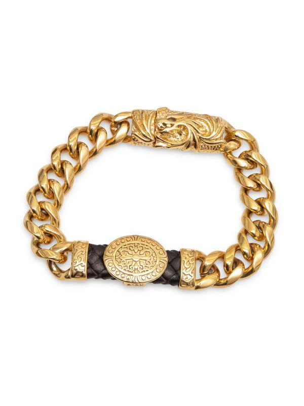 Jean Claude Incrusted Goldplated Stainless Steel & Leather Bracelet 1