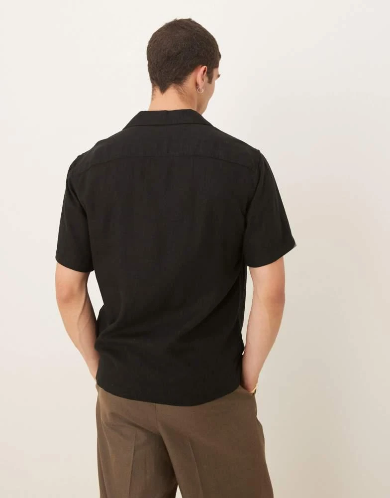 Abercrombie & Fitch Abercrombie & Fitch textured linen collar detail short sleeve shirt in black 3