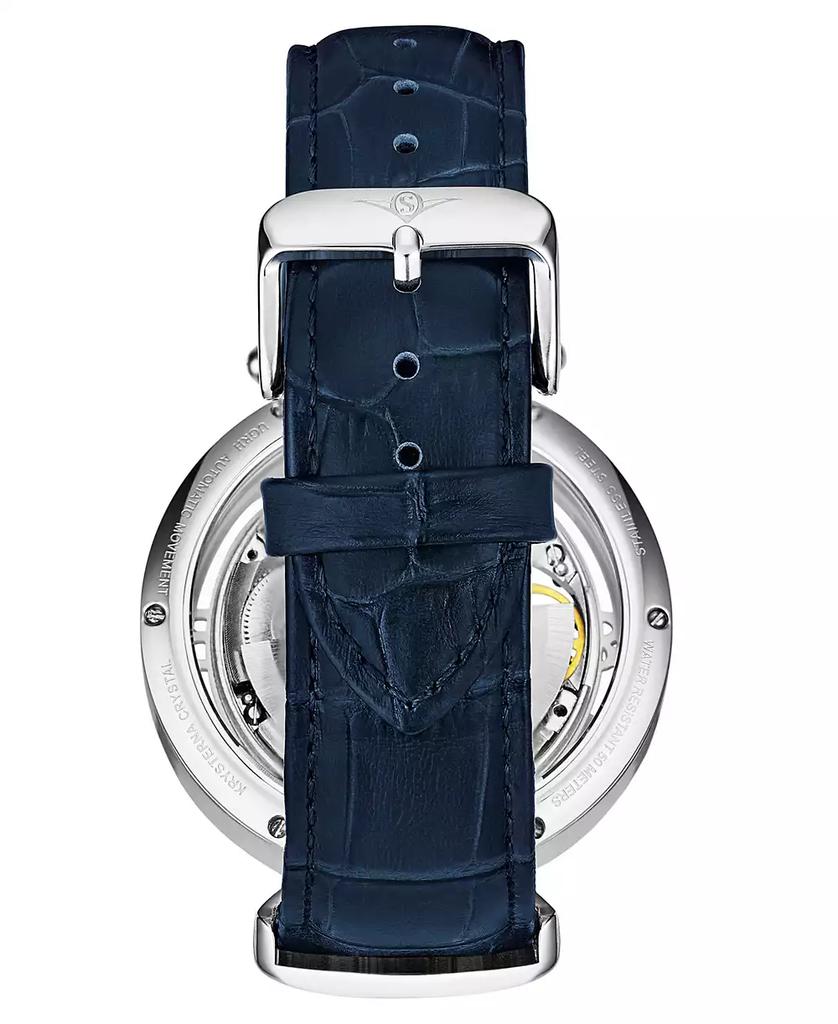 Stuhrling Men's Automatic Blue Alligator Embossed Genuine Leather Strap Watch 46mm