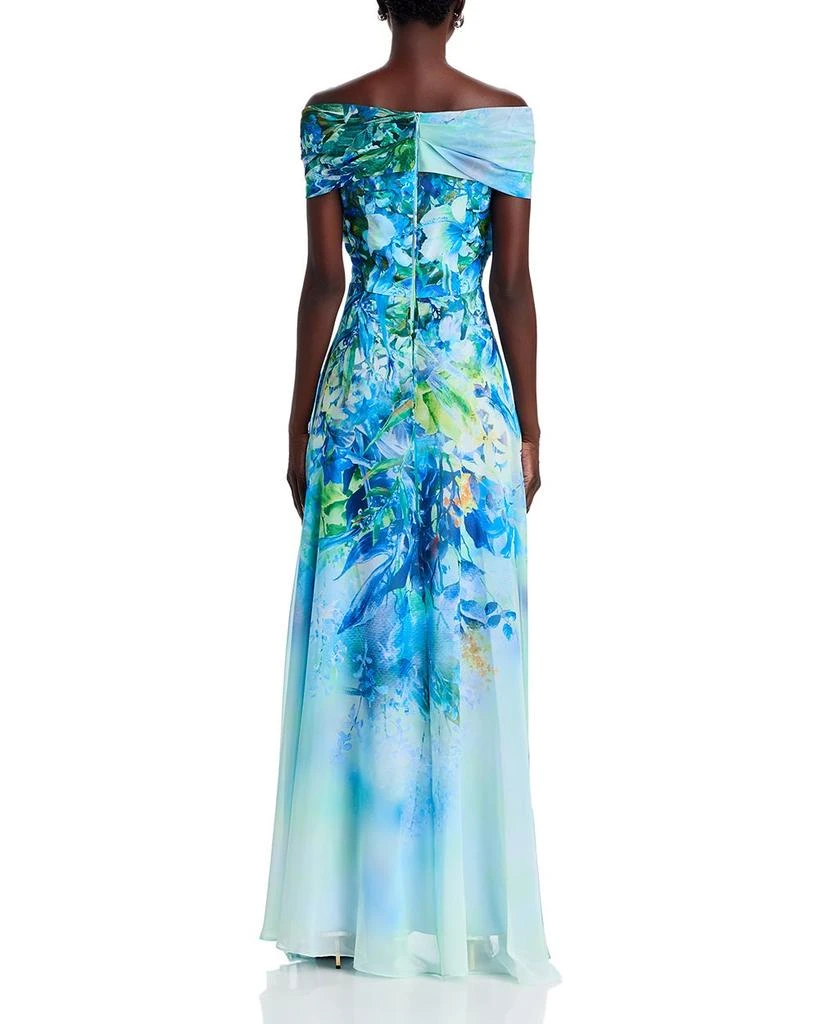 Teri Jon Chiffon Criss Cross Off-the-Shoulder Leaf Print Gown 4