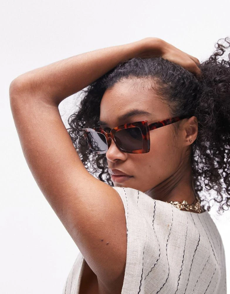 Topshop Topshop Pine oversized cat eye sunglasses in tort 3