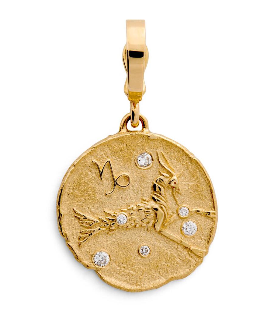Azlee Small Yellow Gold and Diamond Capricorn Coin Charm