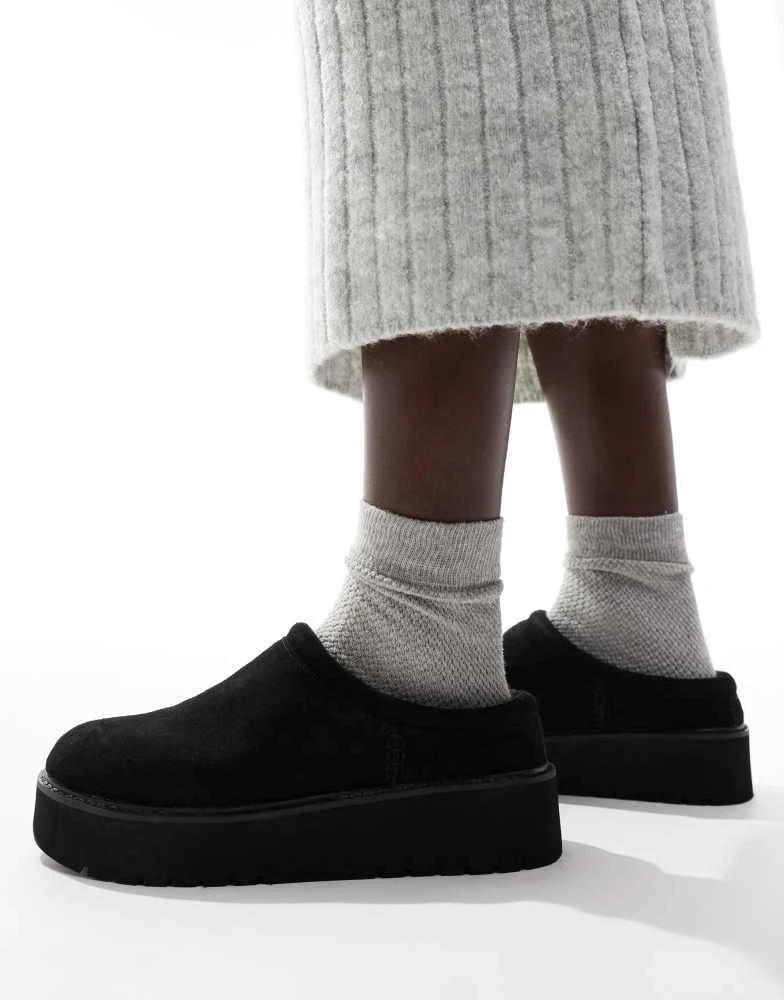 Stradivarius Stradivarius platform fluffy mule in black 1