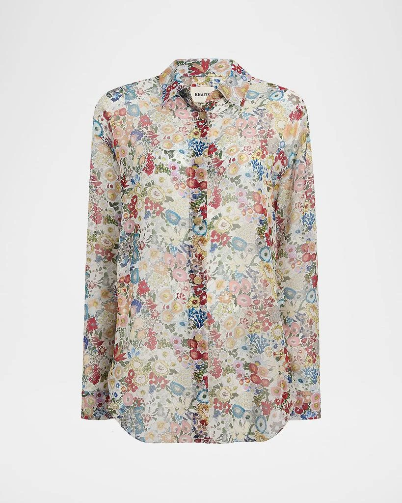Khaite Goya Floral Silk Chiffon Button-Down Top