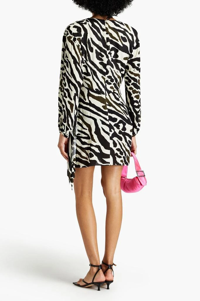 Dundas Wrap-effect draped zebra-print crepe mini dress 3