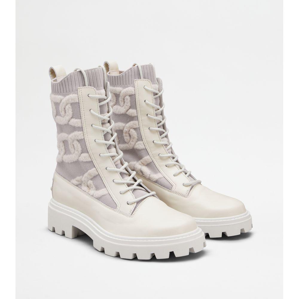 Tod
s Kate Combat Boots in Fabric and Leather