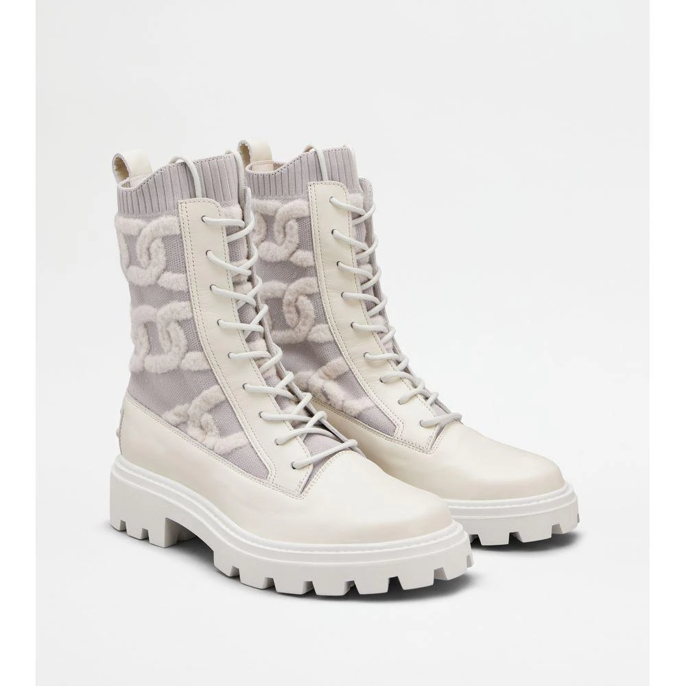 Tod
s Kate Combat Boots in Fabric and Leather 2