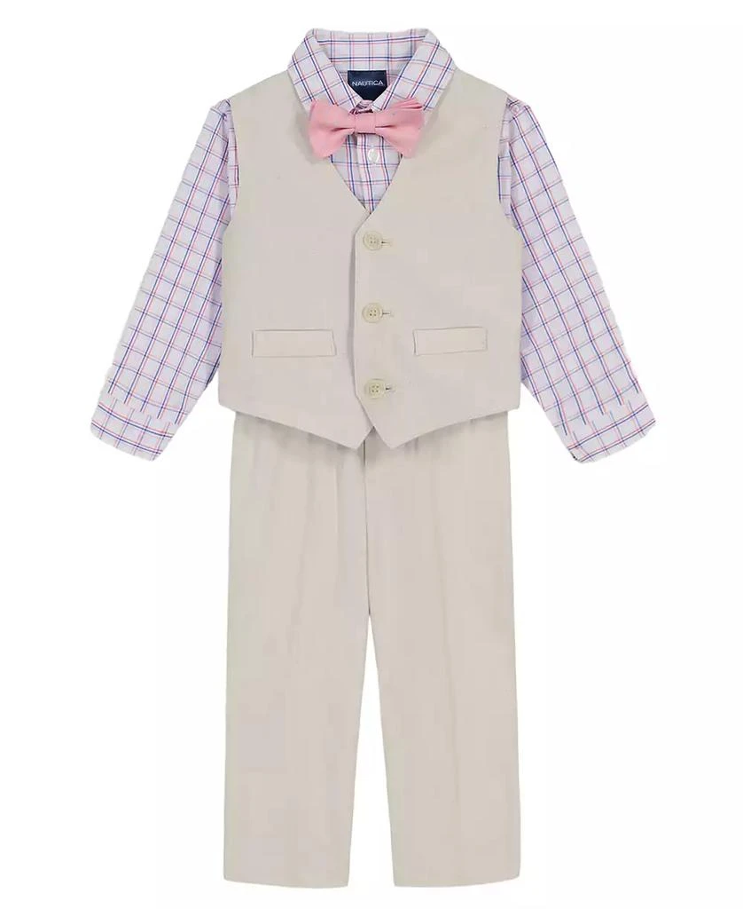 Nautica Baby Boys 4-Piece Linen Look Vest with Bow Tie Set 1