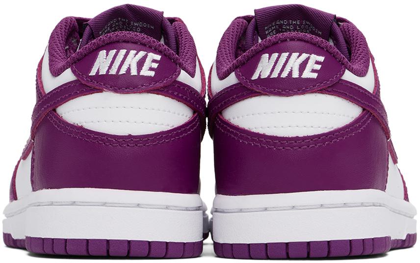 NIKE Little Kids White & Purple Dunk Low Sneakers