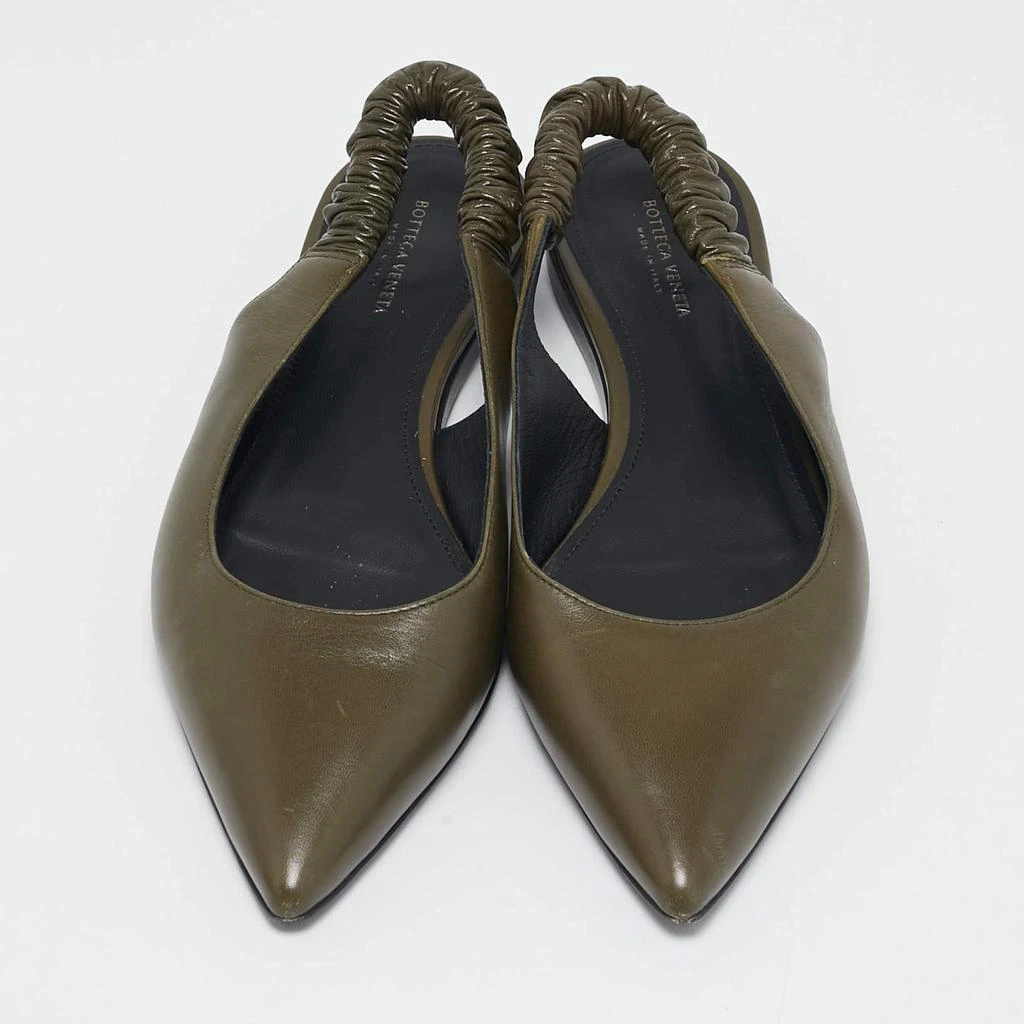 Bottega Veneta Bottega Veneta Olive Green Leather Slingback Pointed Toe Flat Pumps Size 38 3