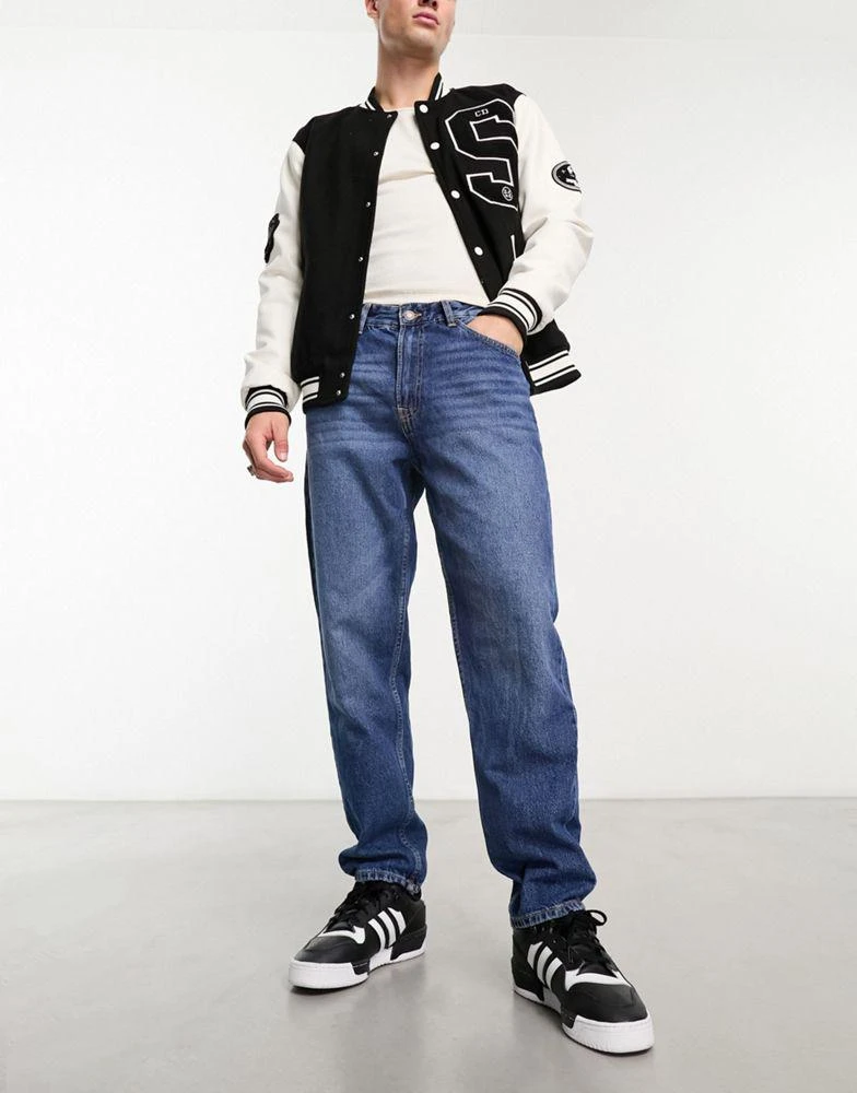 Bershka Bershka straight vintage jeans in dark blue 1