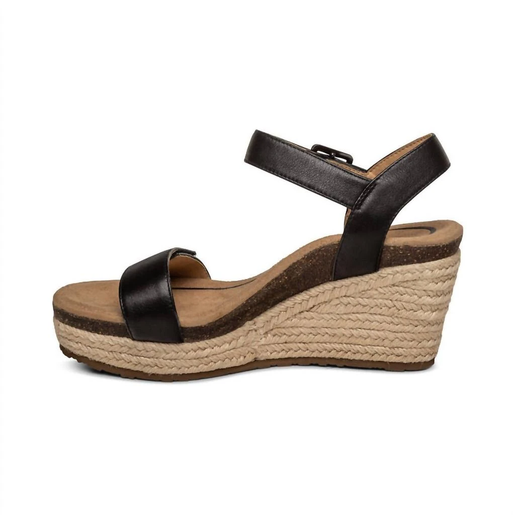 Aetrex Women's Sydney Suede Wedge Sandals In Black Leather 2