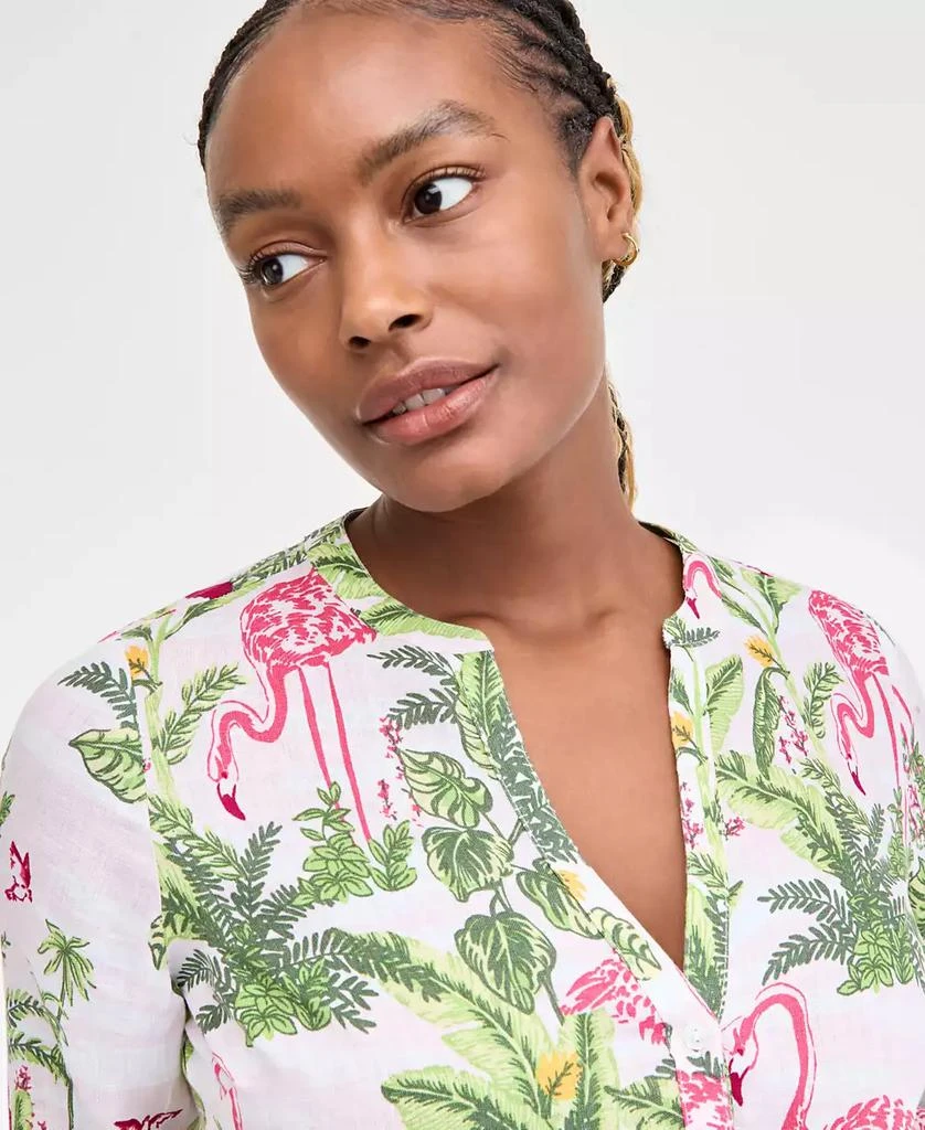 Charter Club Women's 100% Linen Palm Print Roll-Tab Shirt, Exclusively at Macy's 3