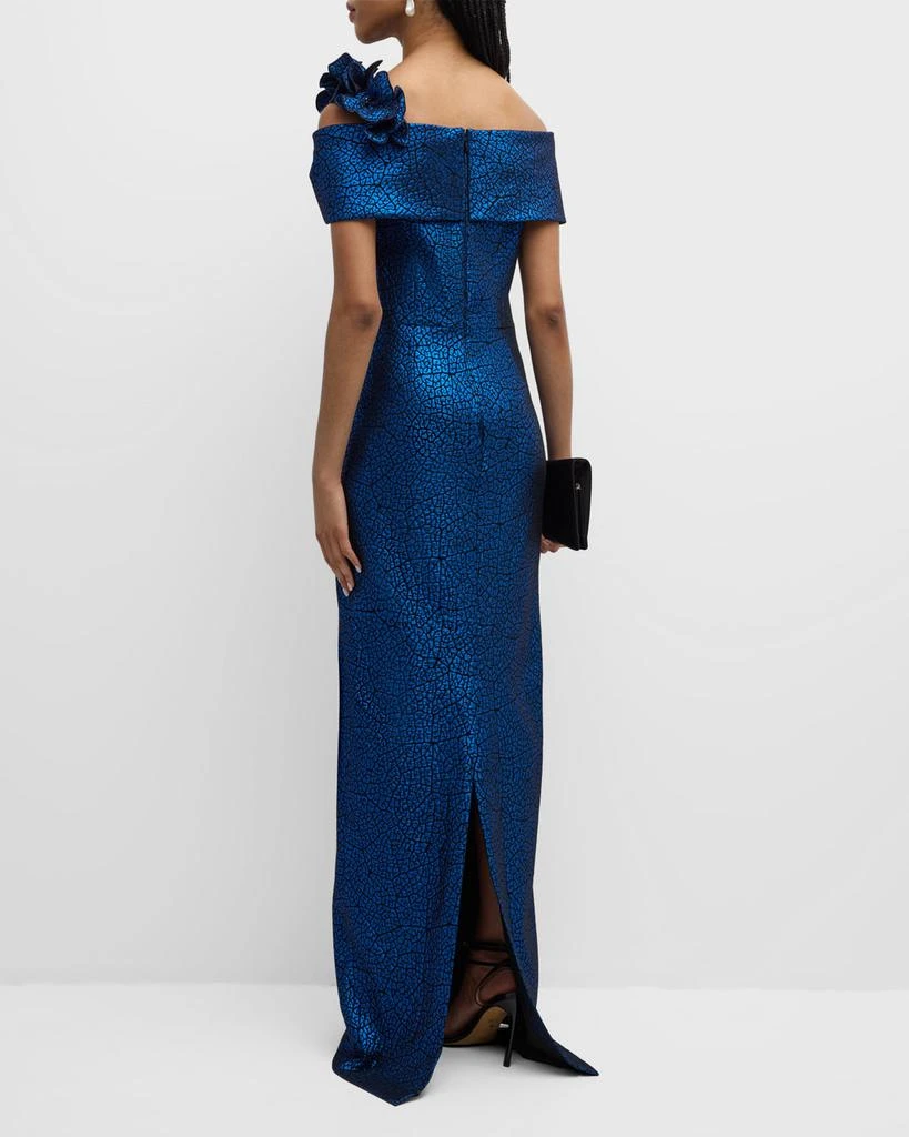 Teri Jon One-Shoulder Metallic Jacquard Column Gown 4