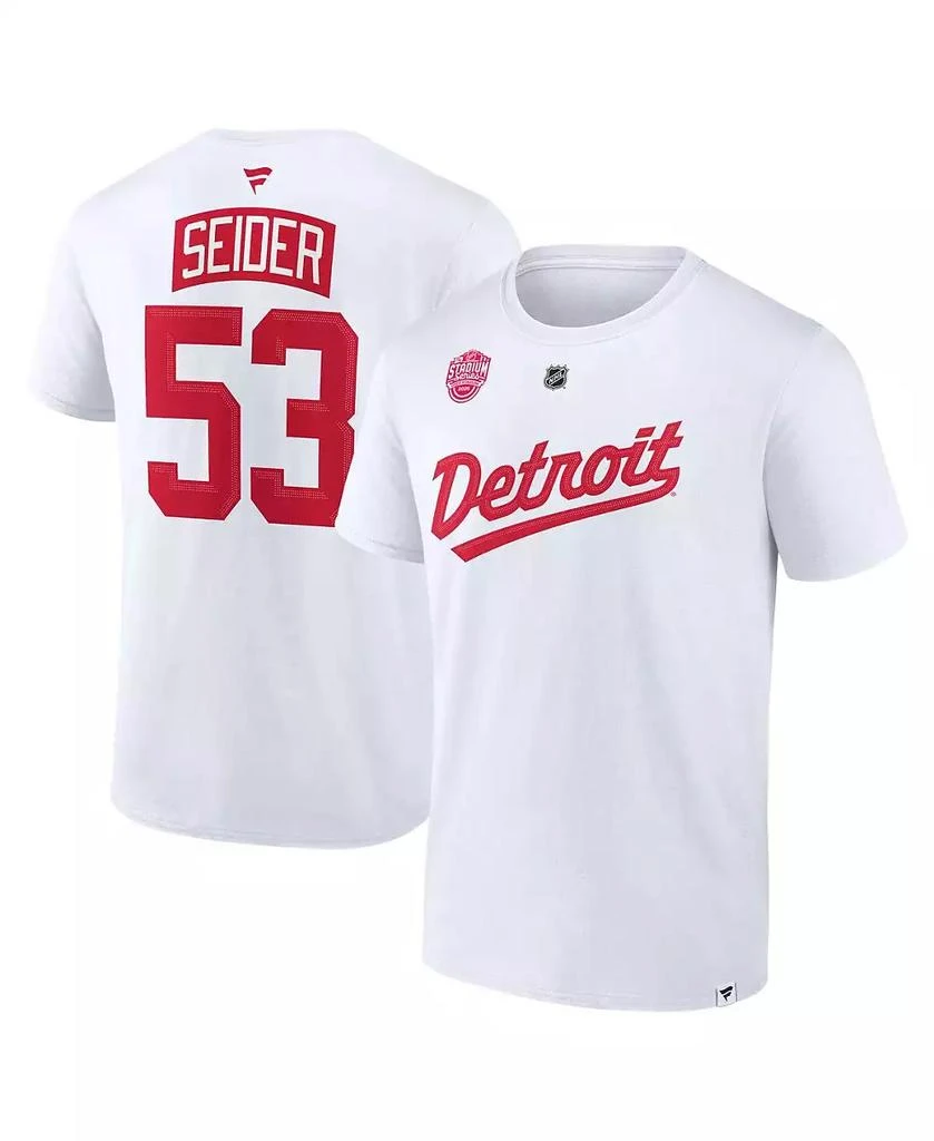 Fanatics Men's Moritz Seider White Detroit Red Wings 2025 NHL Stadium Series Authentic Stack Name Number T-Shirt 1