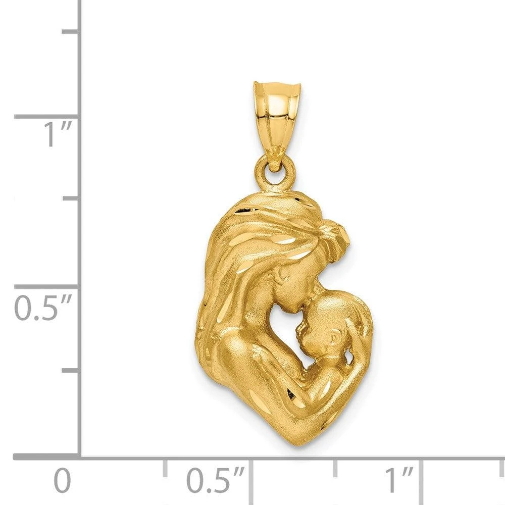 Diamond2Deal 14k Yellow Gold Brushed Diamond-cut Mom and Baby Pendant 4