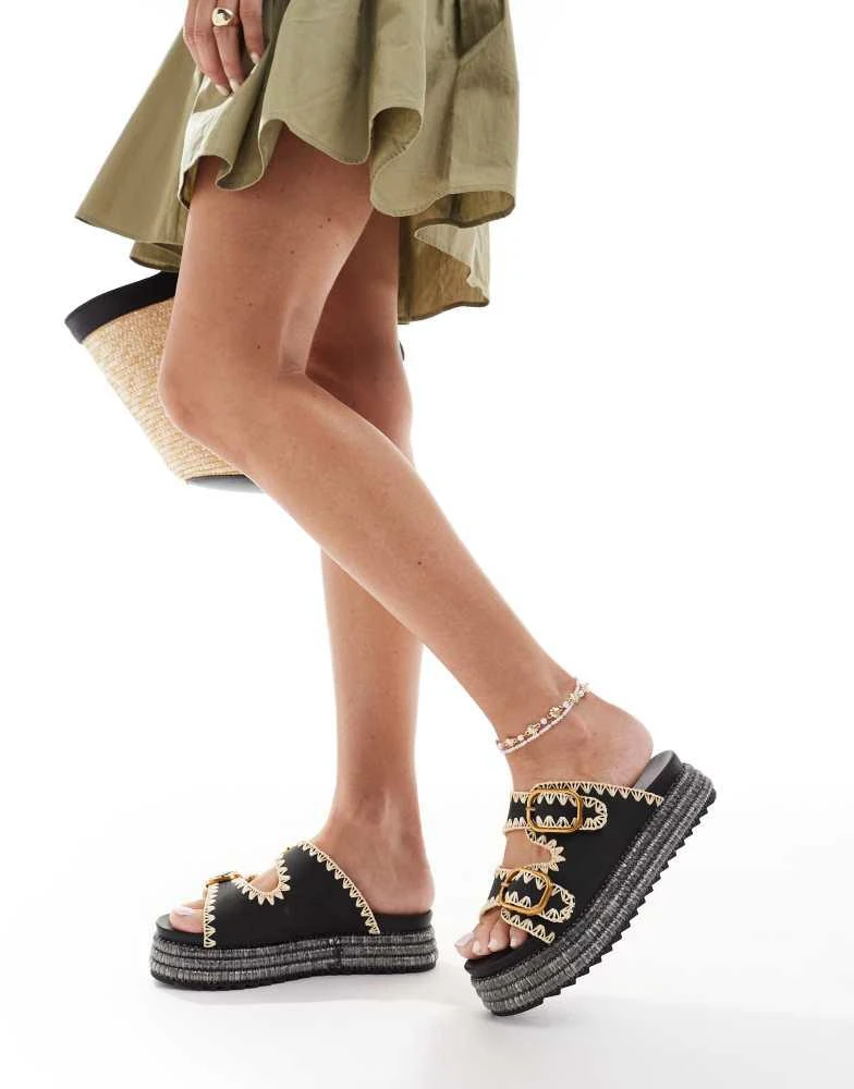 SEQWL SEQWL Owen double strap flatform sandals in black 2