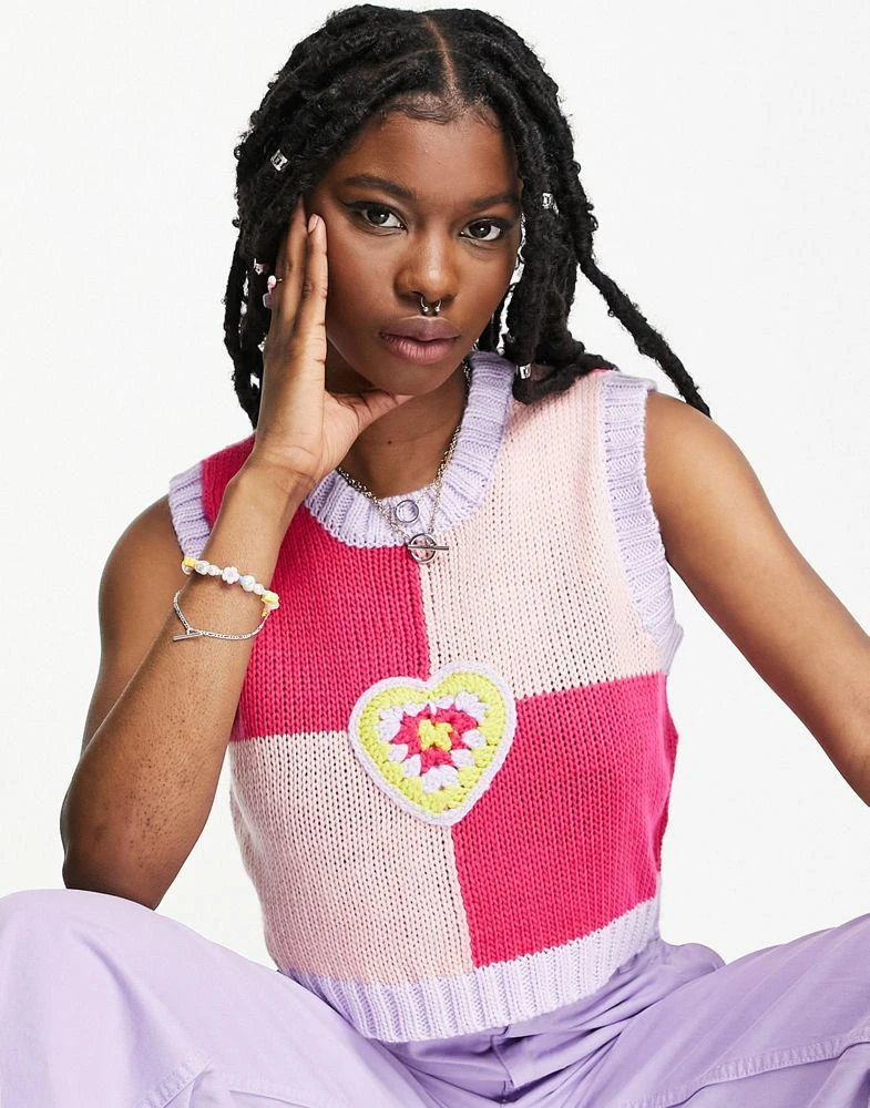 The Ragged Priest The Ragged Priest cropped retro knitted vest with crochet heart 4