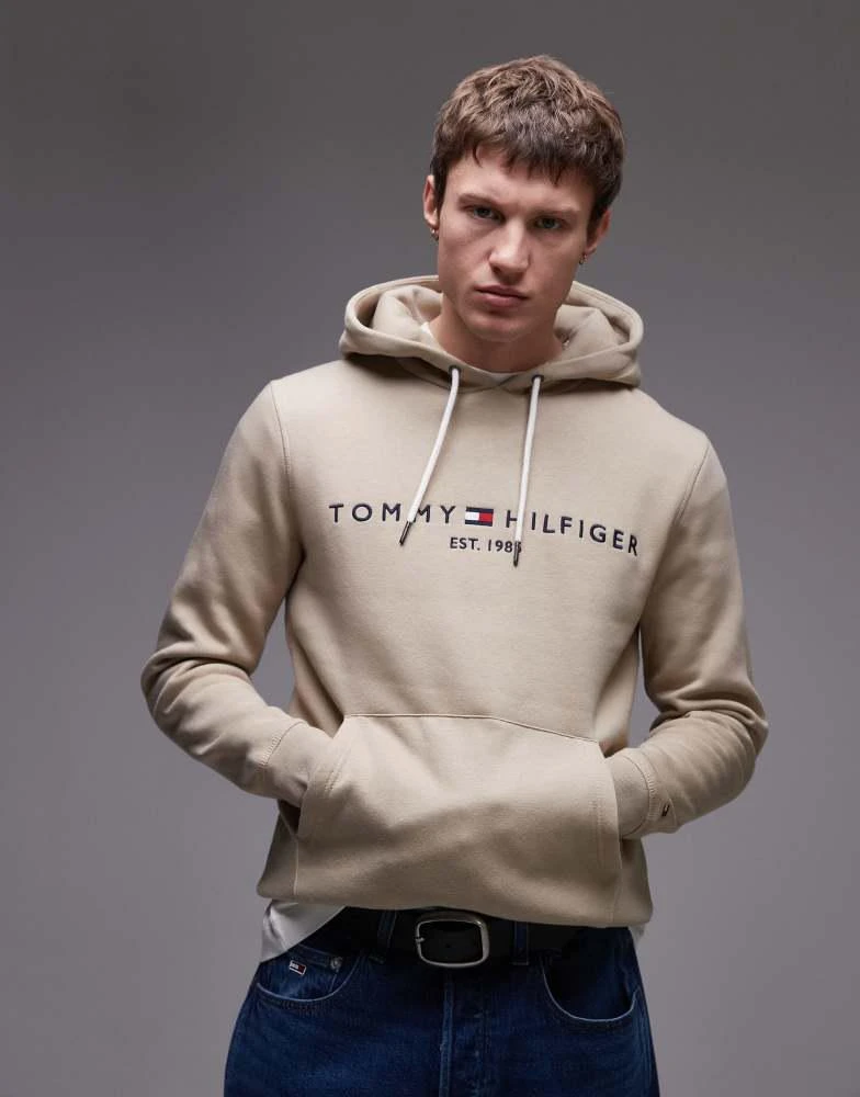 Tommy Hilfiger Tommy Hilfiger Logo embroidery drawstring hoody in light brown 1