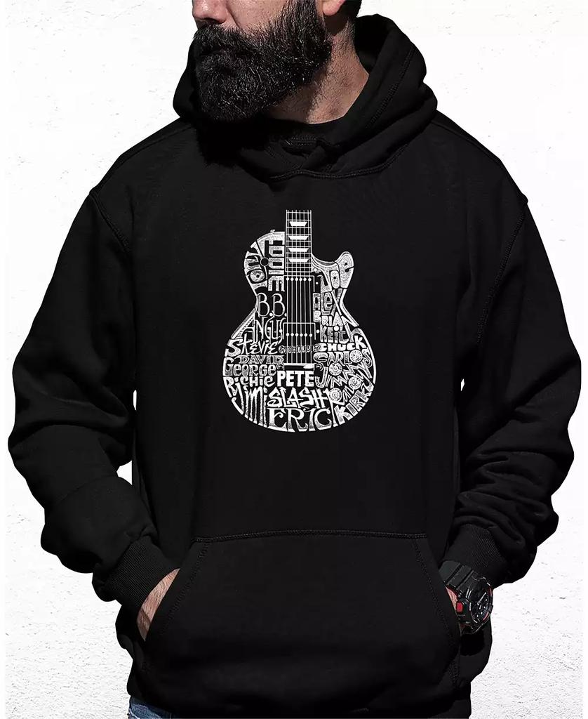 LA Pop Art Men's Rock Guitar Head Word Art Hooded Sweatshirt