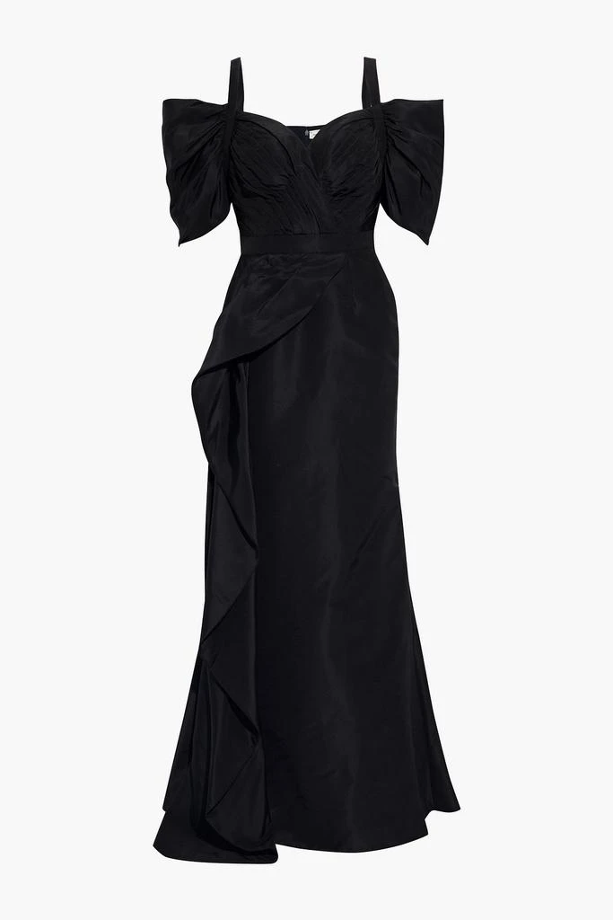 Alexander McQueen Cold-shoulder pleated draped silk-faille gown 1