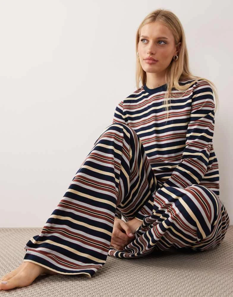 ASOS ASOS DESIGN Taylor pyjama trouser in navy, yellow and brown stripe 2