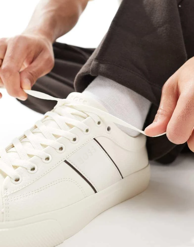 BOSS by Hugo Boss BOSS aiden plimsoll trainers in white and brown 3