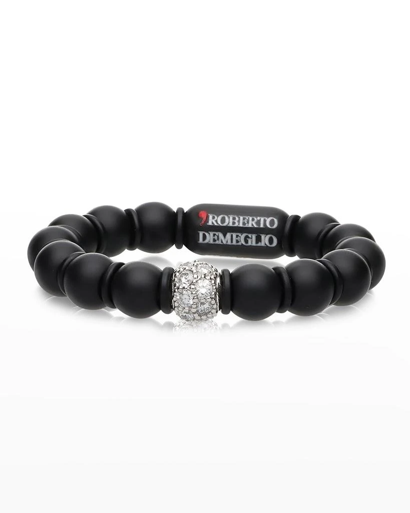 Roberto Demeglio White Gold and Black Ceramic Sfera Stretch Ring with One Diamond Bead 1