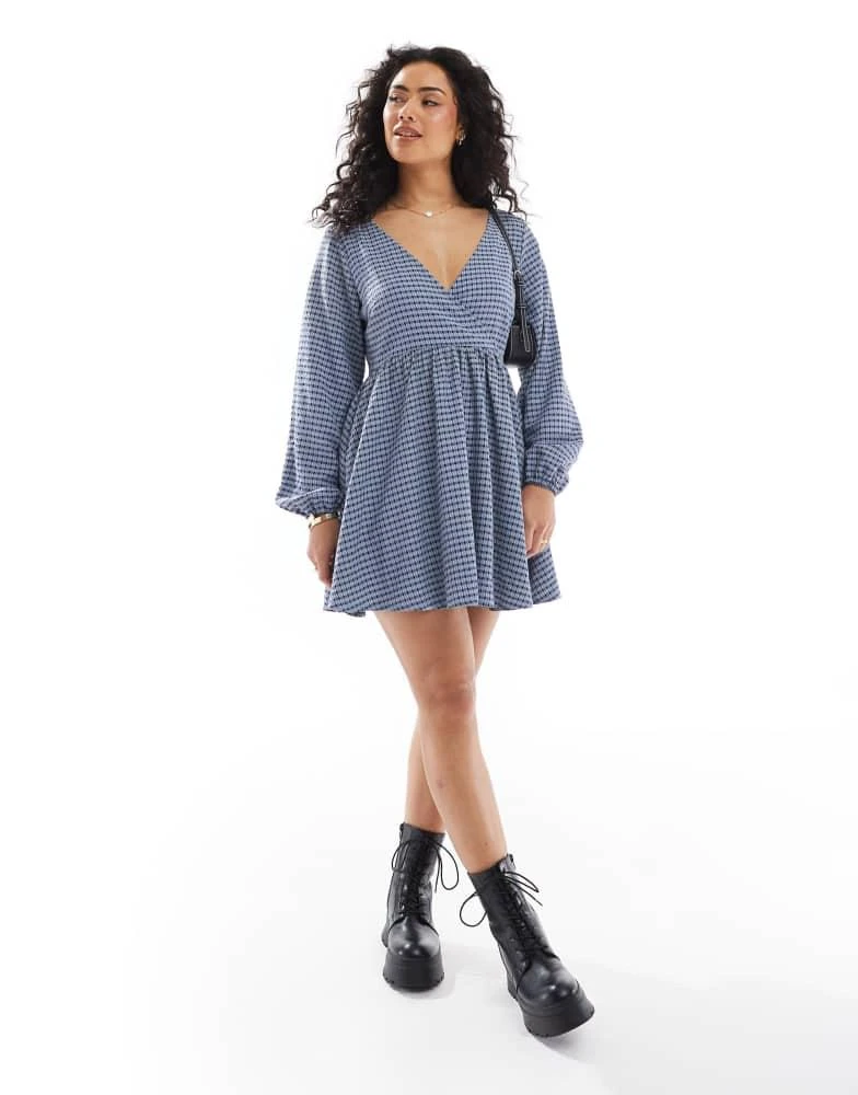 knee length dresses for ladies Yellow Ombre Check V-neck Mini-Dress main image 0