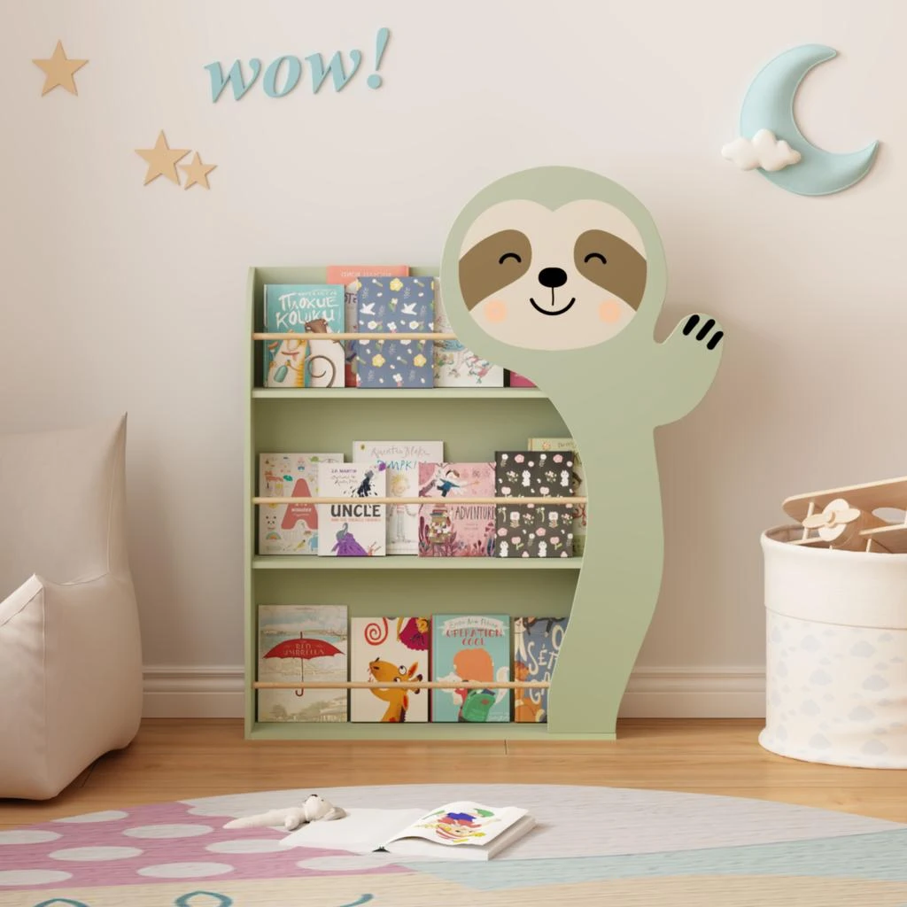 Streamdale Furniture Streamdale Sloth Bookshelf for Kids: 3-Tier Toddler Book Display Rack