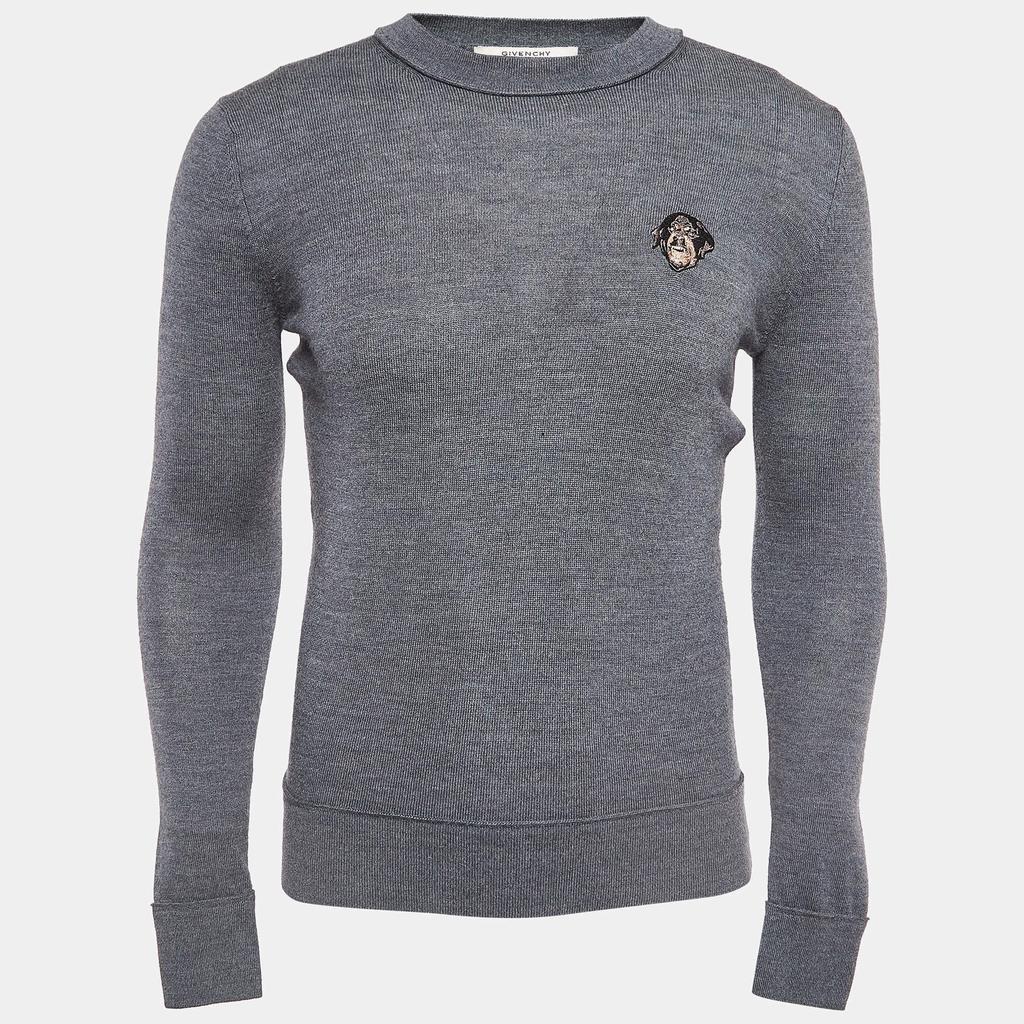 Givenchy Givenchy Grey Embroidered Wool Knit Sweatshirt XS